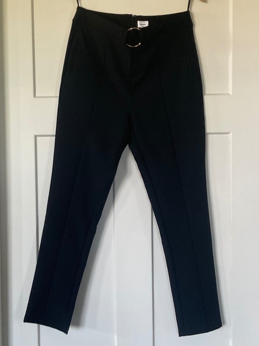 SHEIKE Black Trousers Dress Pants w/ Front Seams Gold Belt Accent - Picture 1 of 12
